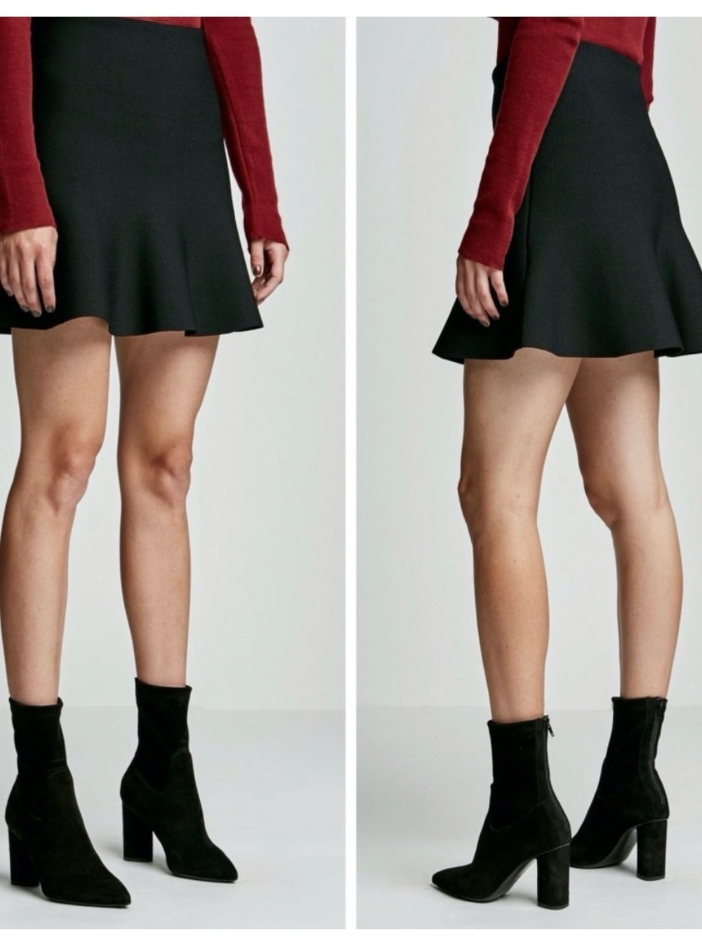 Scanlan Theodore Black Crepe Knit Flared Mini Skirt